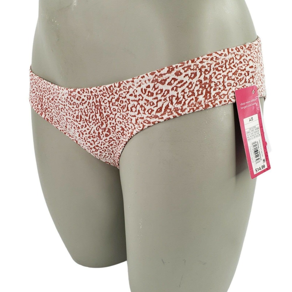 Hipster Animal Print Bikini Swim Bottom Juniors 1 Womens 00 Ivory Red Textured